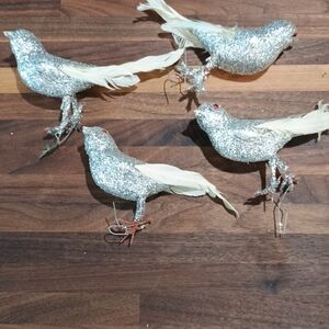 Vintage Set of Four Silver Glitter Wire Christmas Holiday Ornaments